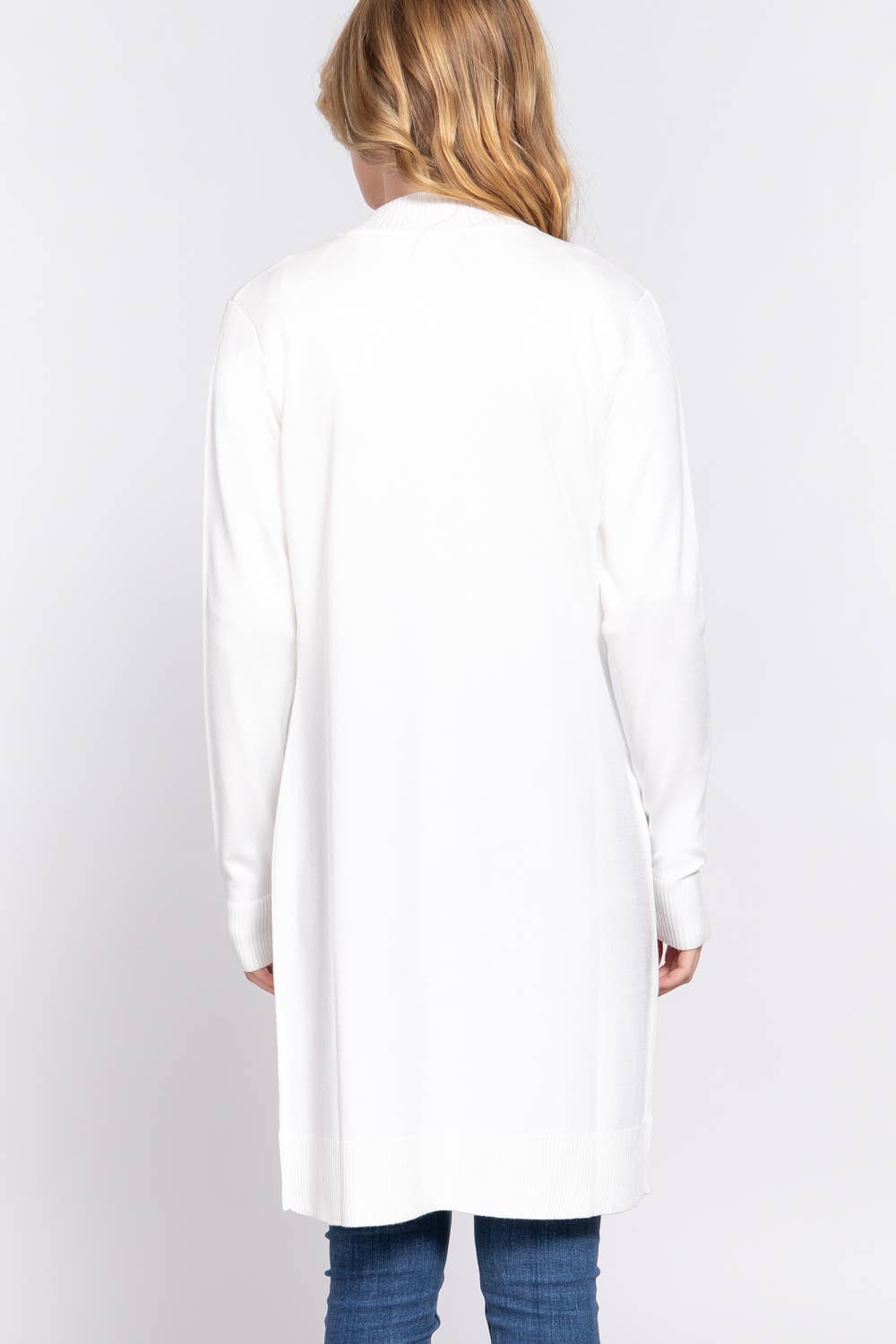 Long Sleeve Rib Banded Open Tunic Sweater Cardigan