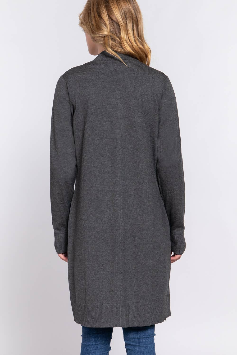 Long Sleeve Rib Banded Open Tunic Sweater Cardigan