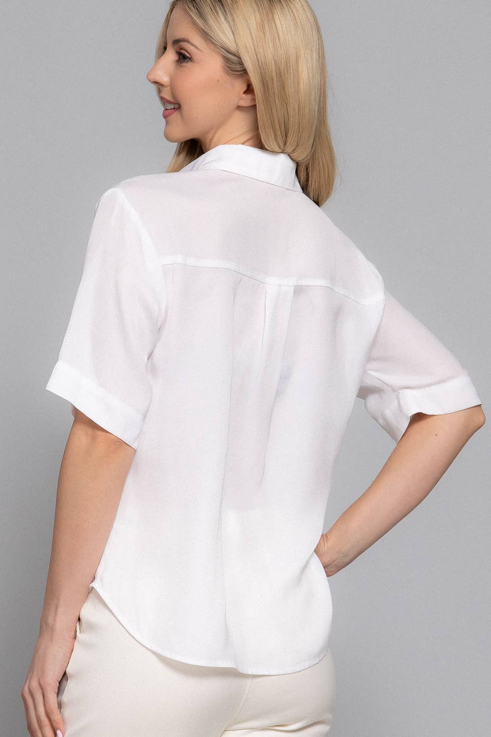 Short Sleeve Button Down Washed Dull Satin Shirt