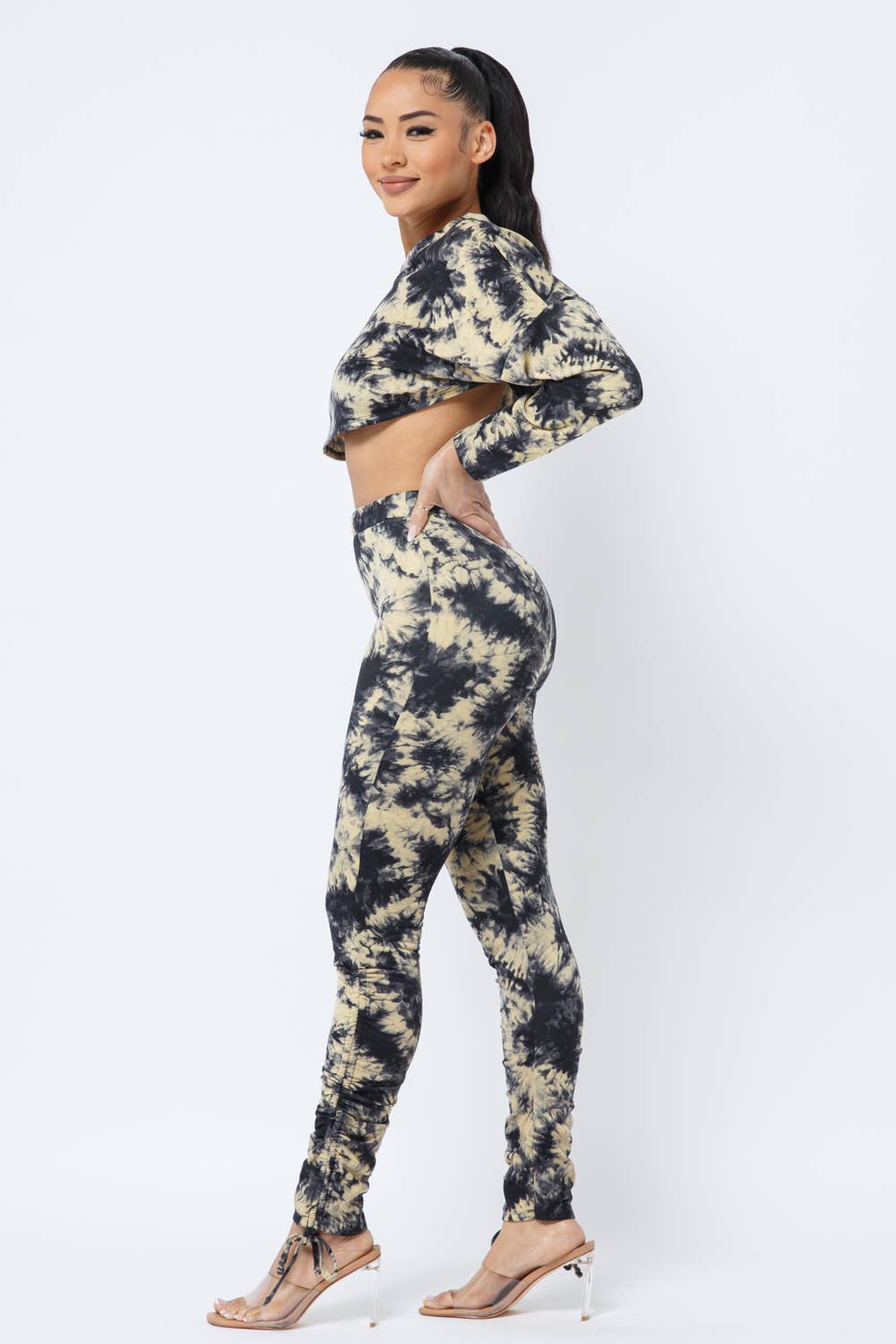 Tie Dye Top Side Tunnel Shirring Tie Leggings Set