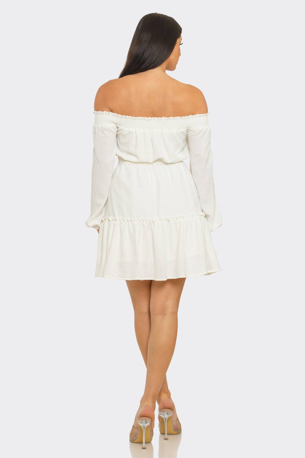 Elastic Shirring Off Shoulder Waist Belt Tie Dress