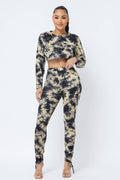 Tie Dye Top Side Tunnel Shirring Tie Leggings Set