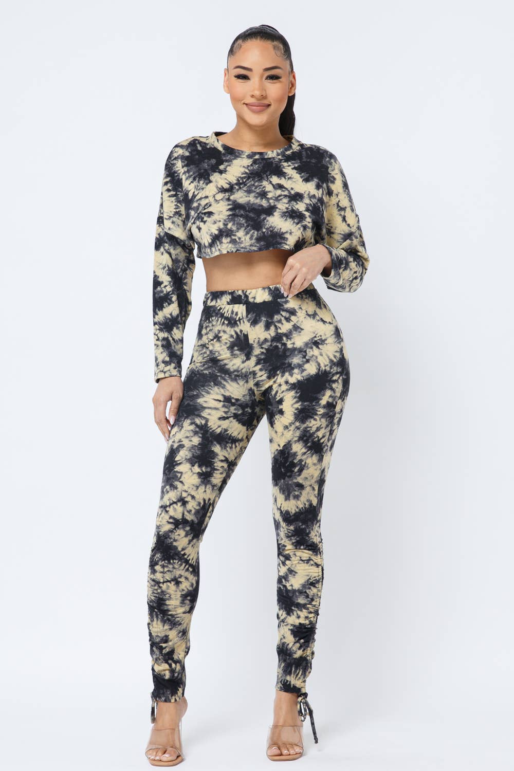 Tie Dye Top Side Tunnel Shirring Tie Leggings Set
