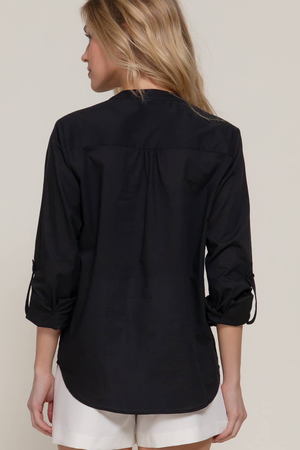 Long Sleeve Lace Panel Woven Blouse