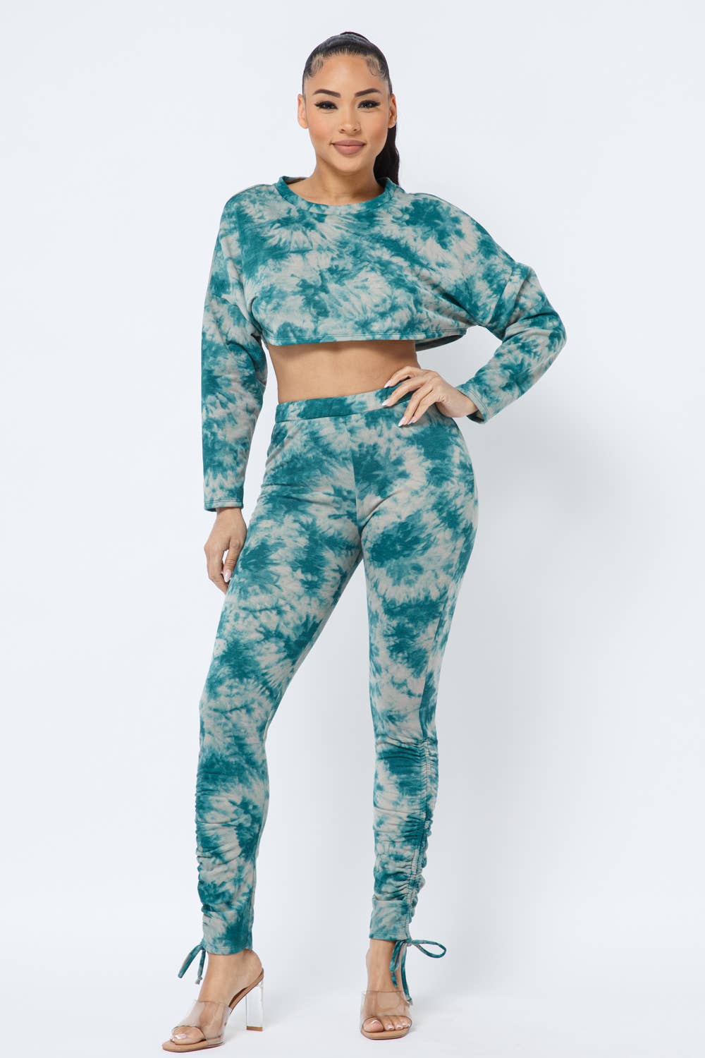 Tie Dye Top Side Tunnel Shirring Tie Leggings Set