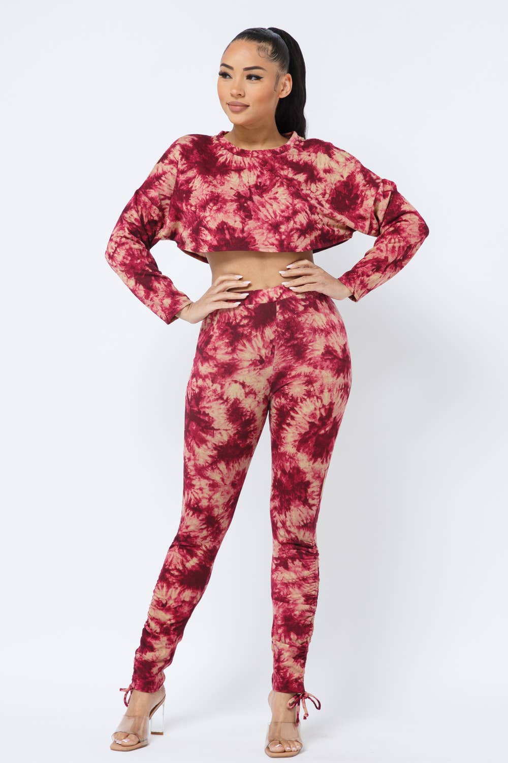 Tie Dye Top Side Tunnel Shirring Tie Leggings Set