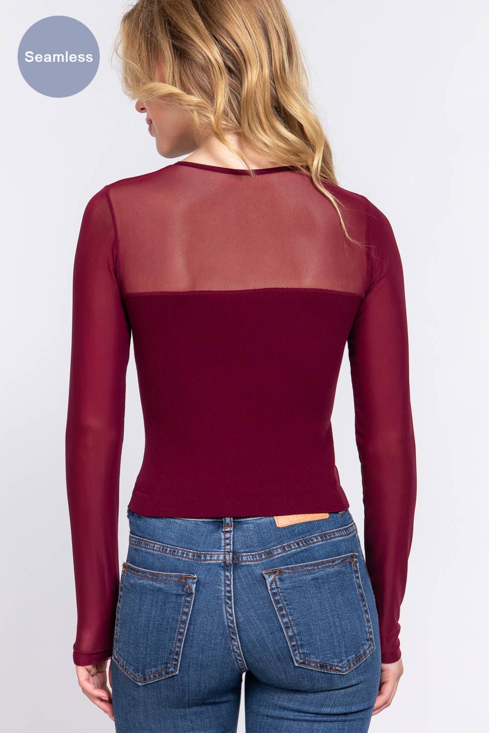 Long Sleeve Round Neck Mesh Combination Seamless Top