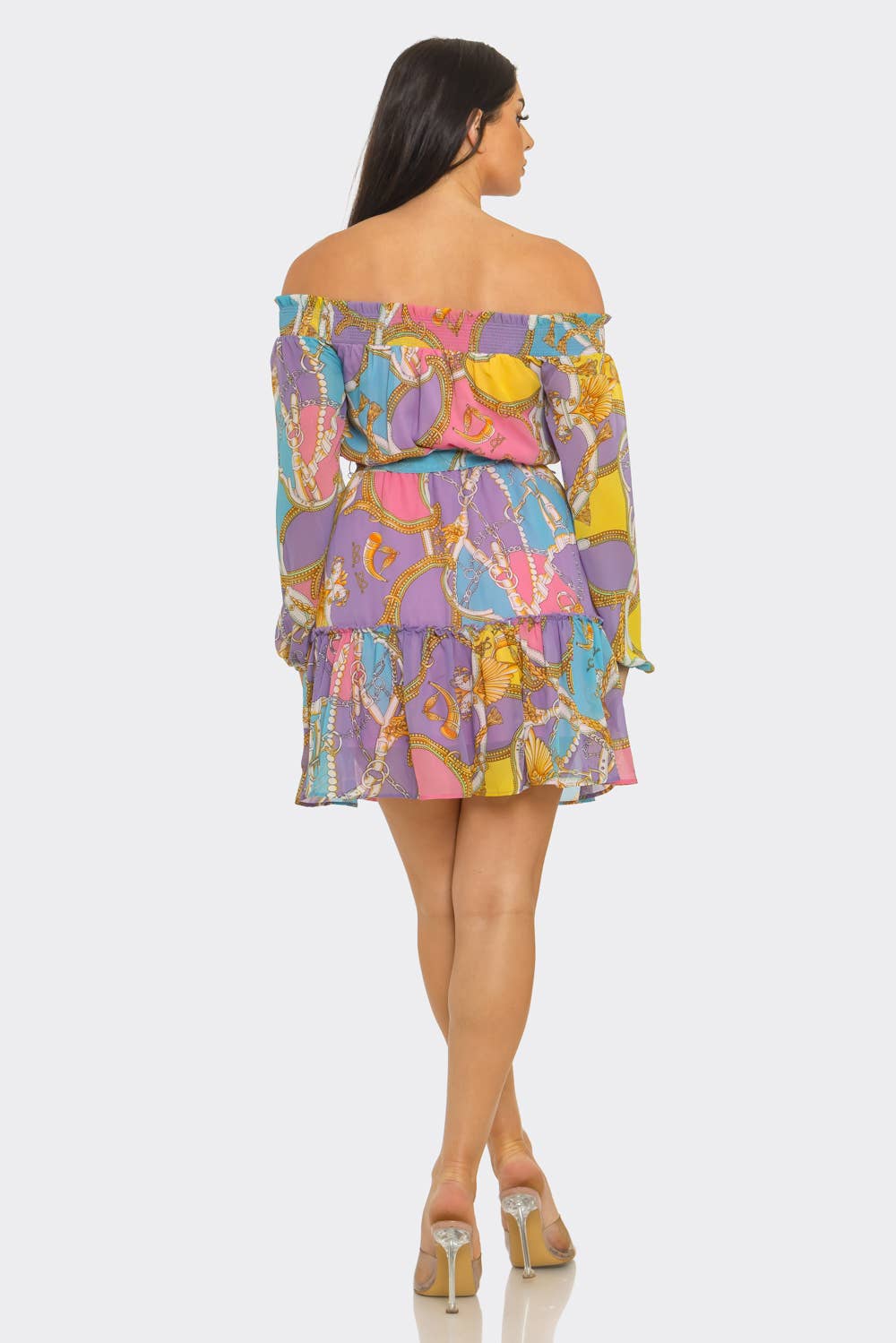 Elastic Shirring Off Shoulder Waist Belt Dress