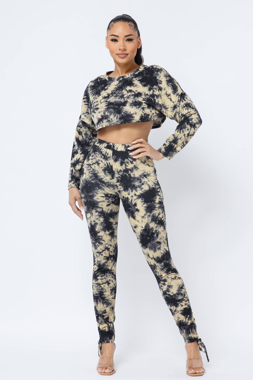 Tie Dye Top Side Tunnel Shirring Tie Leggings Set