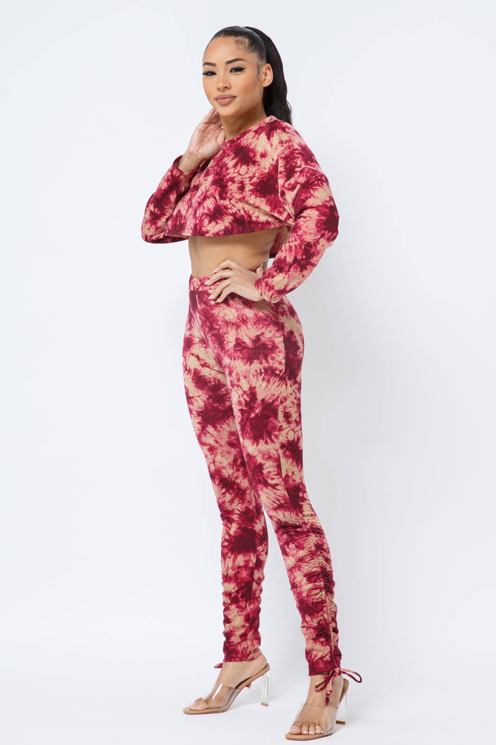 Tie Dye Top Side Tunnel Shirring Tie Leggings Set