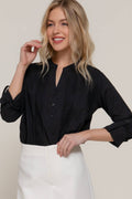 Long Sleeve Lace Panel Woven Blouse