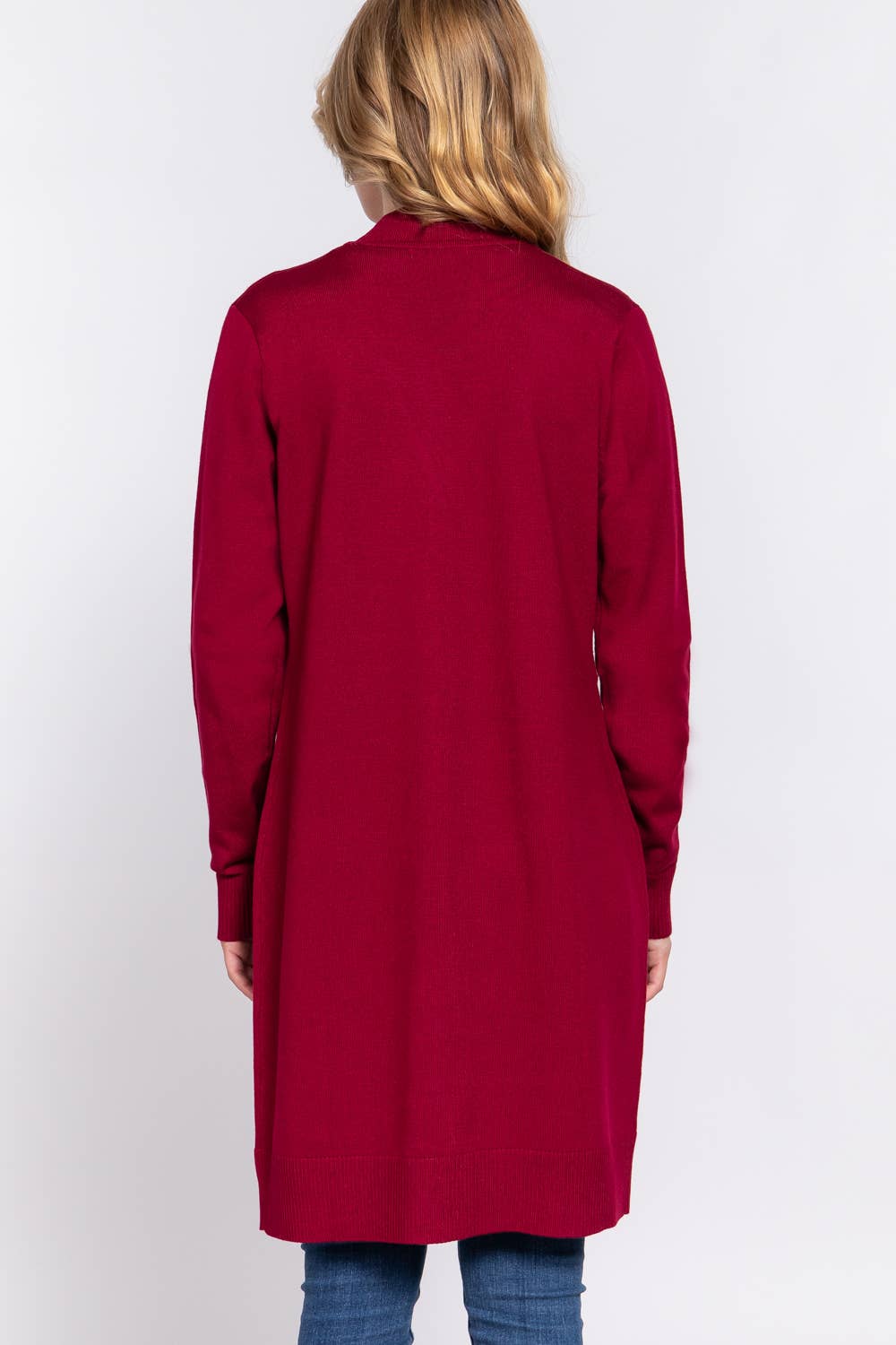 Long Sleeve Rib Banded Open Tunic Sweater Cardigan