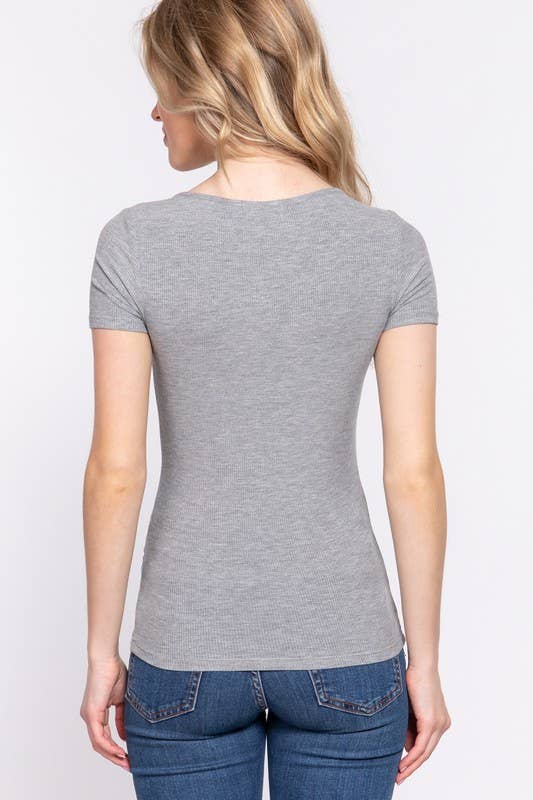 Short Sleeve Round Neck With Lace up Detail Rayon