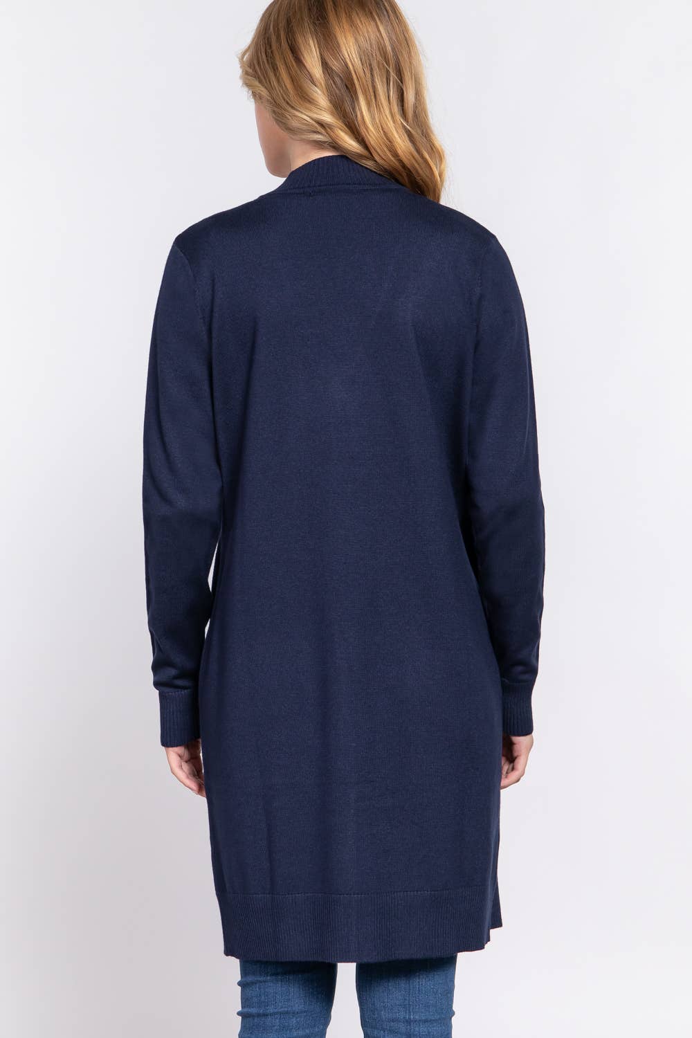 Long Sleeve Rib Banded Open Tunic Sweater Cardigan