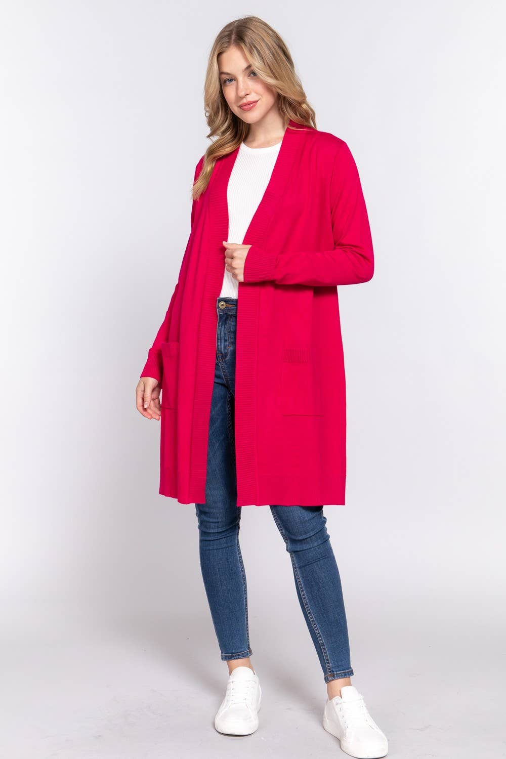 Long Sleeve Rib Banded Open Tunic Sweater Cardigan