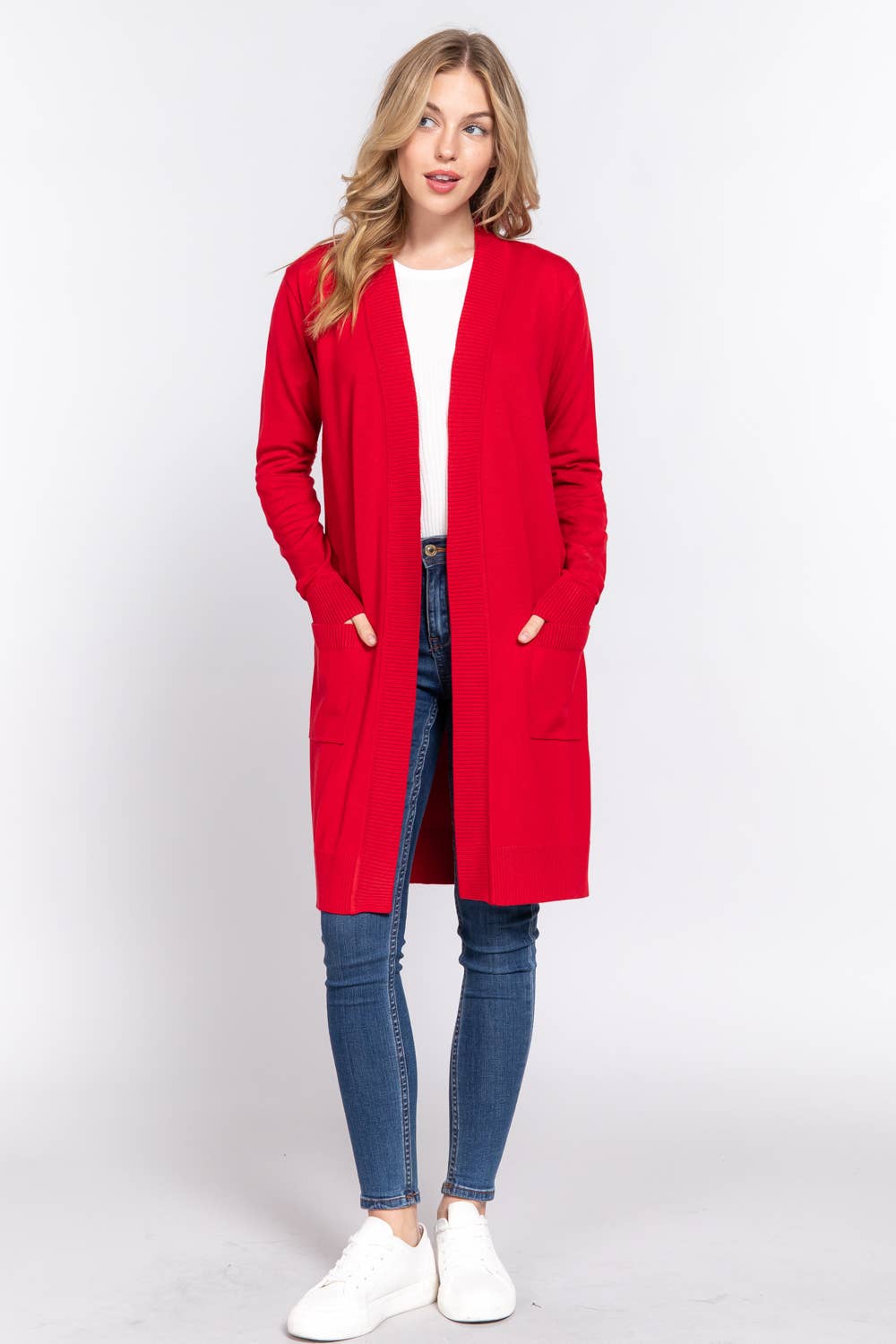 Long Sleeve Rib Banded Open Tunic Sweater Cardigan