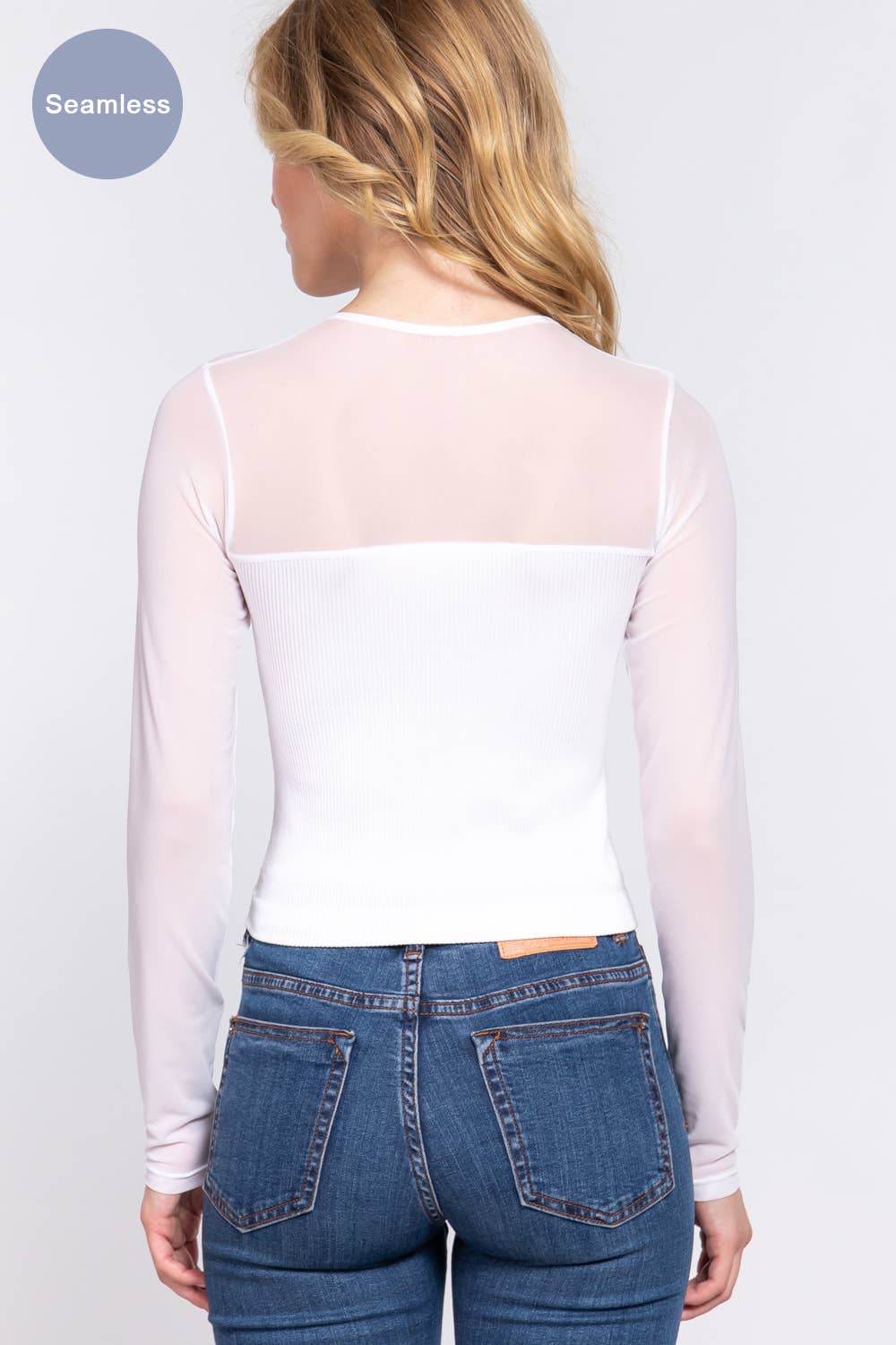 Long Sleeve Round Neck Mesh Combination Seamless Top