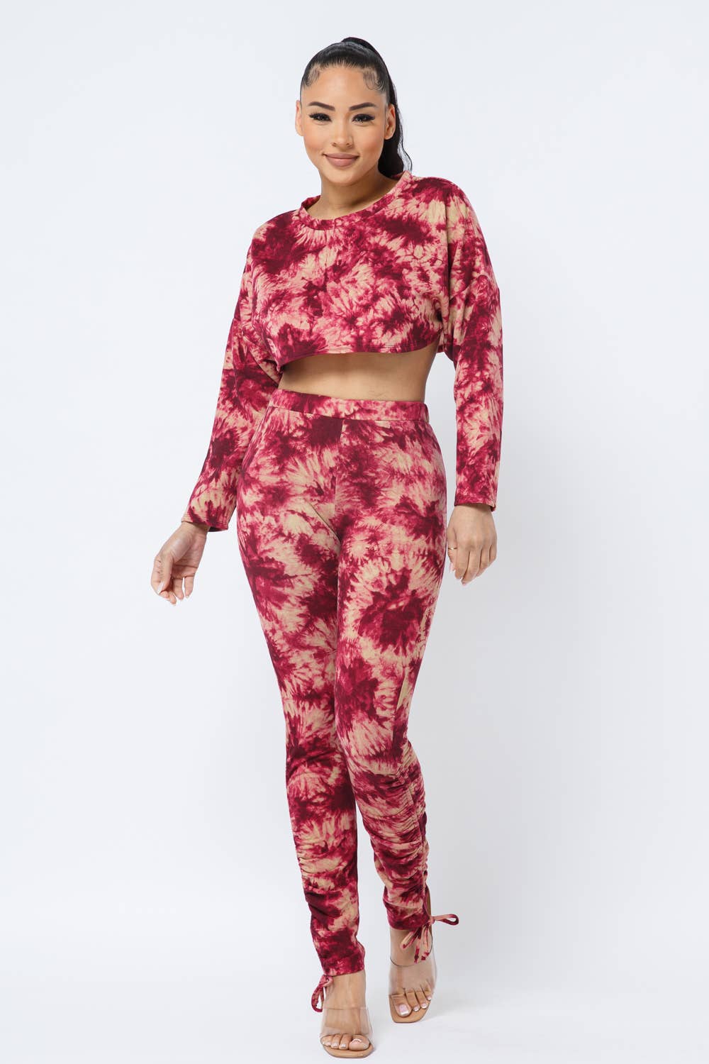 Tie Dye Top Side Tunnel Shirring Tie Leggings Set