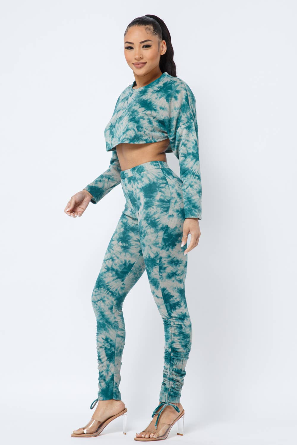 Tie Dye Top Side Tunnel Shirring Tie Leggings Set
