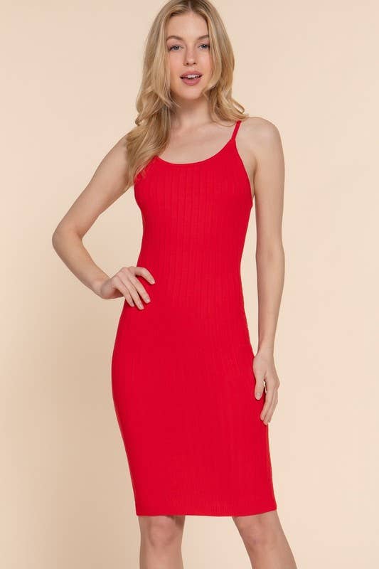 Round Neck Rib Sweater Knit Cami Dress