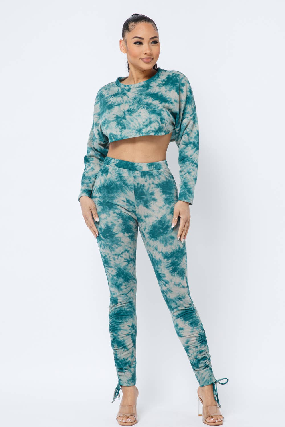 Tie Dye Top Side Tunnel Shirring Tie Leggings Set