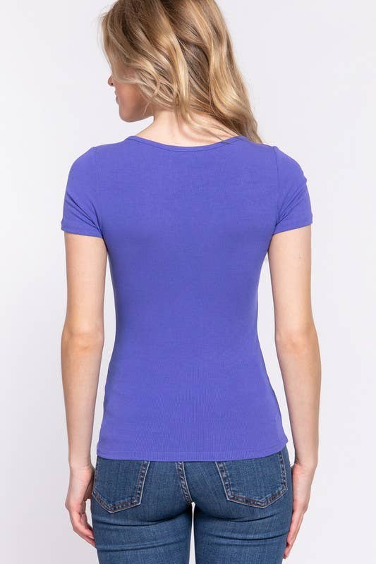 Short Sleeve Round Neck With Lace up Detail Rayon