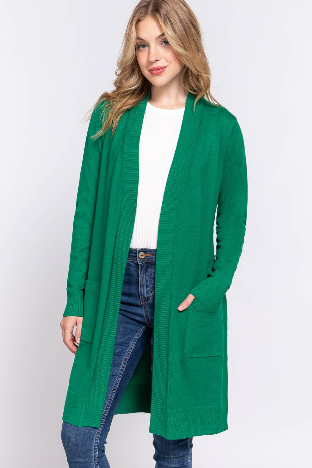 Long Sleeve Rib Banded Open Tunic Sweater Cardigan