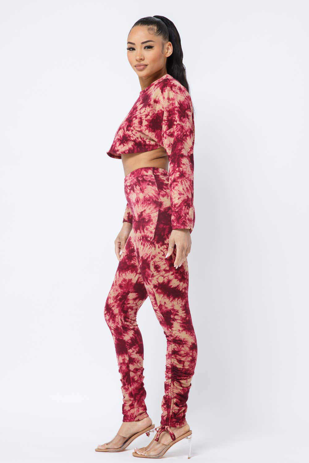 Tie Dye Top Side Tunnel Shirring Tie Leggings Set