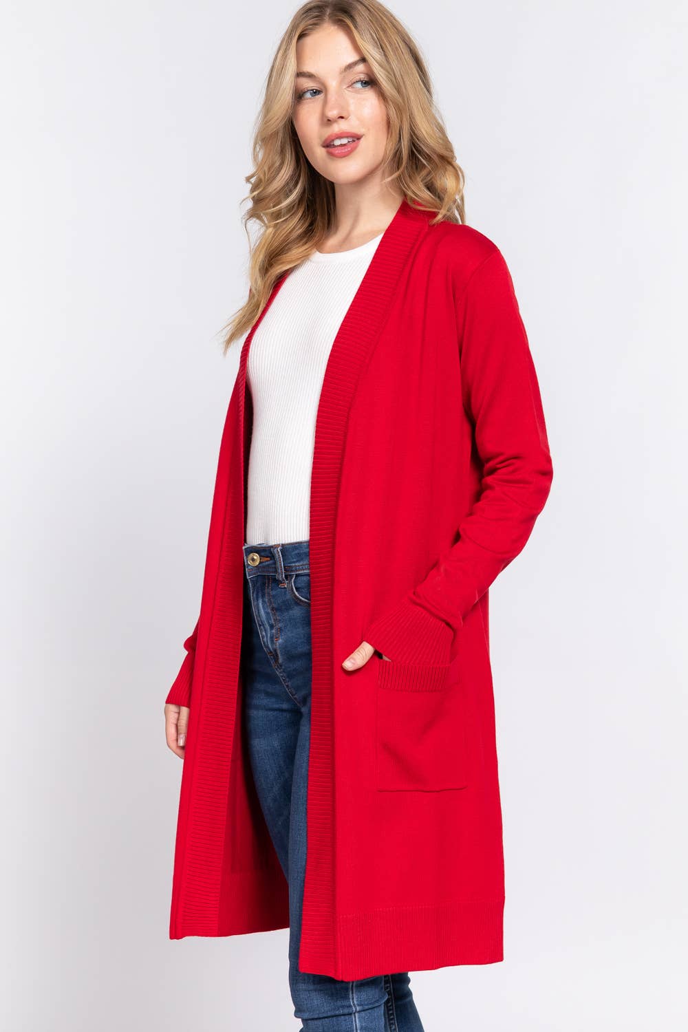 Long Sleeve Rib Banded Open Tunic Sweater Cardigan