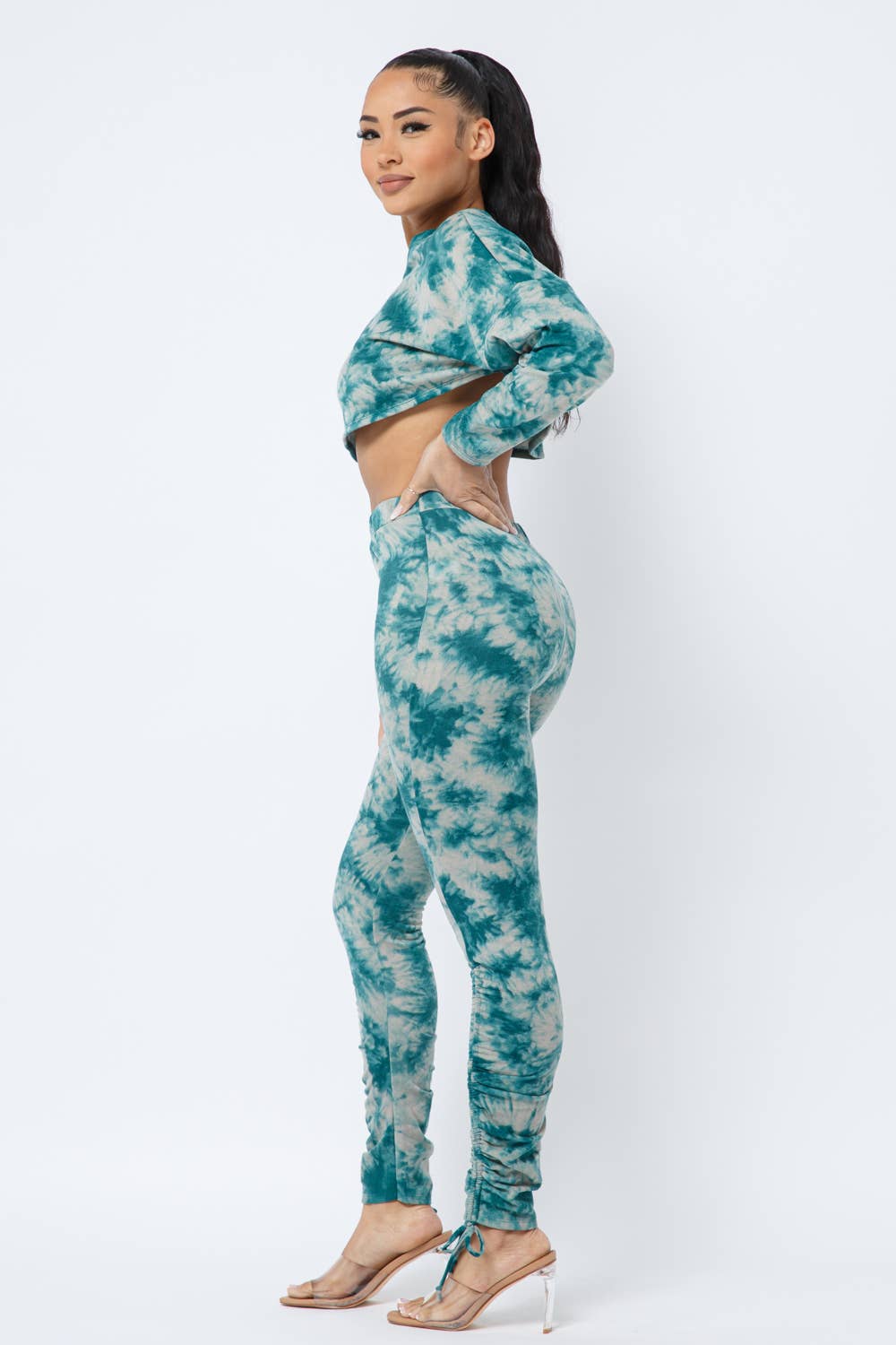 Tie Dye Top Side Tunnel Shirring Tie Leggings Set