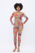 Off Shoulder Open Side Tie Long Sleeve Crop Top Leggings Set