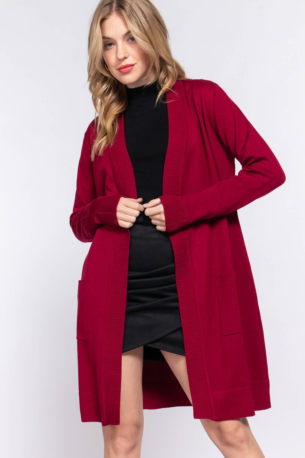 Long Sleeve Rib Banded Open Tunic Sweater Cardigan