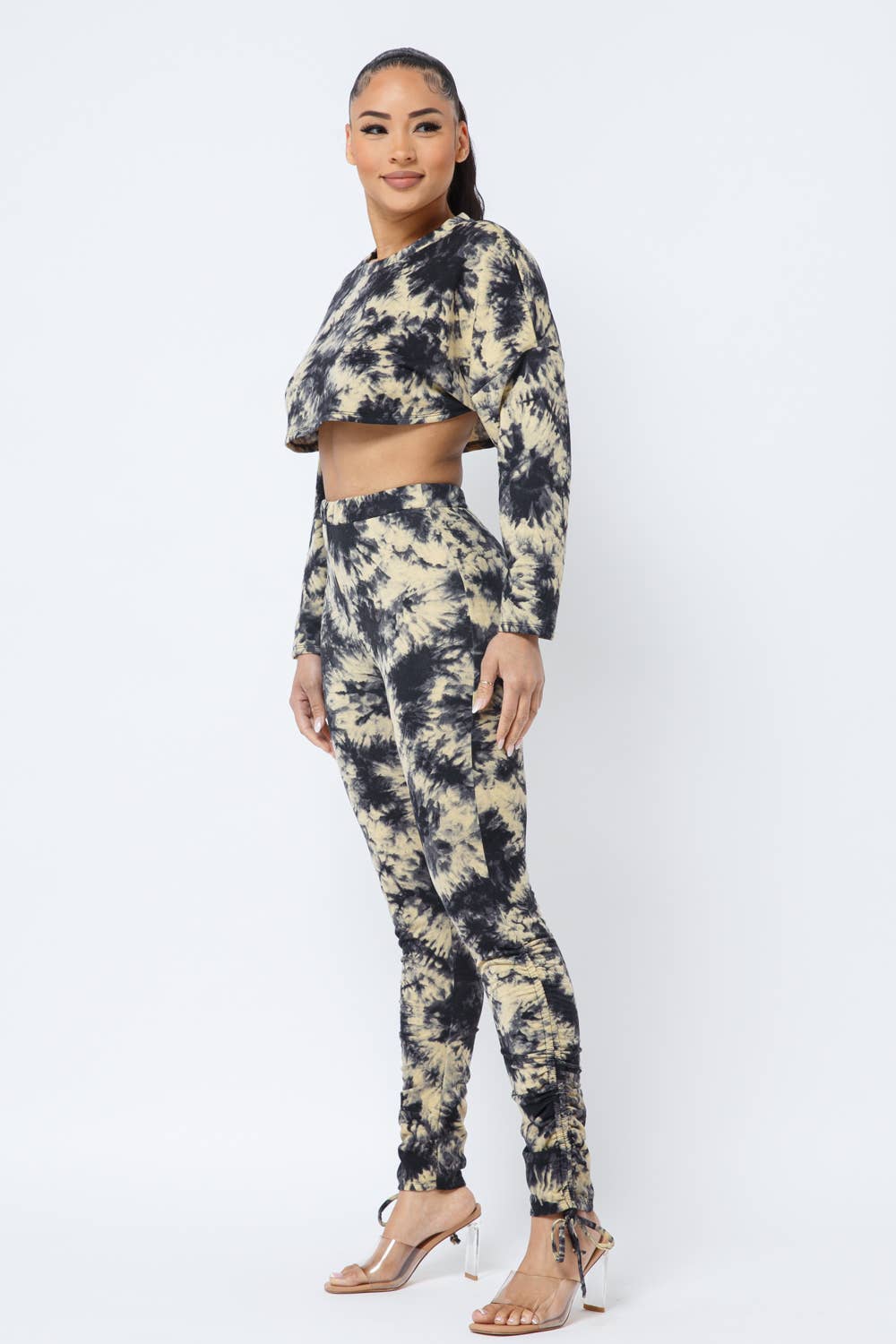 Tie Dye Top Side Tunnel Shirring Tie Leggings Set